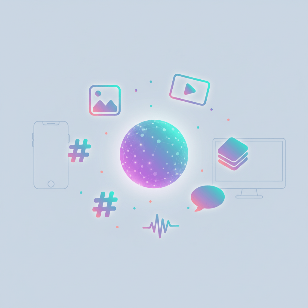 Illustration de création de contenu social par IA