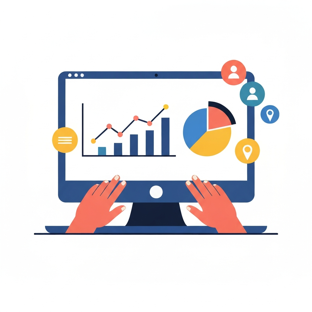 Person monitoring social media analytics with graphs on a screen